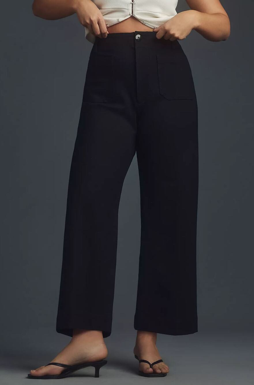 Maeve Anthropologie The Colette Ponte Crop Wide Leg Pant 20W Plus Size Black